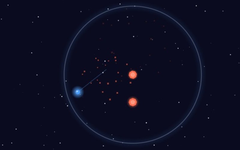 Lunar Cascade — a red crystal in a thin ring against a starfield